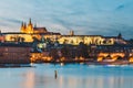 Historical center of Prague durin beautiful sunset with castle, Hradcany, Czech Republic Royalty Free Stock Photo