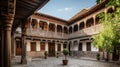 Historical center of Sheki city with Khans palace, in Azerbaijan. Architectural stone building.