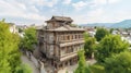 Historical center of Sheki city with Khans palace, in Azerbaijan. Architectural stone building.