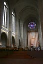 Choir, altar and colorful rose window on historic gothic interior of Holy Trinity Cathedral, Parnell, Auckland, New Zealand