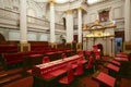 Historic and ornate Legislative Council Chamber with splendid and iconic adornment in Parliament of Victoria, Melbourne, Australia