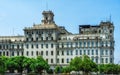 historical colonial style buildings surrounding the Plaza San Martin in Lima, Peru