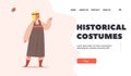 Historical Costumes Landing Page Template. Little Girl Wear Antique Scandinavian Dress, Viking Female Character
