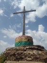 Historical cross on mountain Gemi Ghana the cross used by Germans as a communication antenna during the second world war Royalty Free Stock Photo