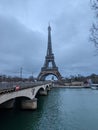 The historical Eiffel Tower in Paris France lock bridge