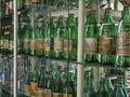 Historical exposition. Vintage glass bottles from the mineral water of the city of Pyatigorsk