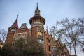 Historical facade of Casa de les Punxes in Barcelona. View of Casa Terradas modernist building