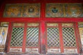 Historical facade of a traditional building in Mongolia, adorned with ornate details and textures