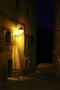 Historical facades and streets of The ancient city of Cuenca at night Royalty Free Stock Photo