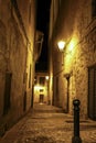 Historical facades and streets of The ancient city of Cuenca at night Royalty Free Stock Photo