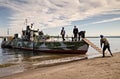 Historical festival dedicated to the Second world war in Russia, Samara on July 26, 2015. Soviet landing ship off the