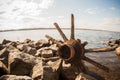 Historical find in the river - an old wheel from a horse-drawn cart