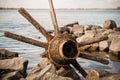 Historical find in the river - an old wheel from a horse-drawn cart