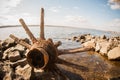 Historical find in the river - an old wheel from a horse-drawn cart