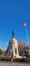 A historical founder of Turkey atatÃ¼rk statue with Turkish flag