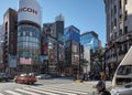 Historical Ginza crossing in front of San-ai building topped by Eco- powered billboard. Tokyo. Japan
