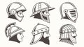Historical Helmets: Gladiator, Knight, and Spartan Designs, vector design Generative AI Royalty Free Stock Photo