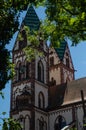 Historical Herz jezu Kirche church in Freiburg Germany. With copy space.