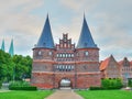 Historical Holstentor City Gate. Famous place in Lubeck.