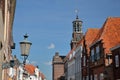 Historical houses facades and the clock tower of the Stadhuis (Town Hall) in Heusden