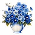 Charming Watercolor Clipart Of Blue Flowers In A Beautiful Vase Royalty Free Stock Photo