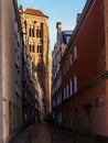 Kaletnicza street with view to Basilica of St. Mary of the Assumption of the Blessed Virgin Mary, Gdansk, Poland Royalty Free Stock Photo