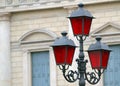 Historical lantern with Christmas red glass for street furniture