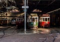 Historical Lisbon trams staying in a tram depot
