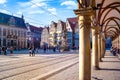 Historical market place in Bremen with Roland statue in foreground -- Historischer Marktplatz in Bremen mit Rolandstatue Royalty Free Stock Photo