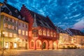 Historical Merchants Hall at dusk in Freiburg Royalty Free Stock Photo