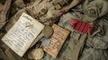 Historical Military Decorations, Aged Letters, Service Ribbons, Cap Scattered, Telling Tales Of Valor