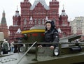 Historical military hardware on parade-reconstruction on Red Square in Moscow