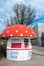 Historical milk mushroom kiosk in Bregenz, Austria