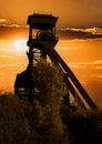 Historical mine tower in sunset Maasmechelen Belgium