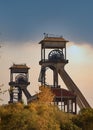 Historical mine towers head frame Maasmechelen Belgium Royalty Free Stock Photo