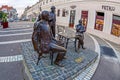 Historical monument with Hungarian writers statues. Oradea, Romania