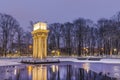 Historical Monument Illuminated at Twilight in Park Strzelecki,Tarnow,Poland. Winter in the City