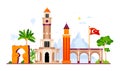 Historical monuments of Turkey - modern colored vector illustration