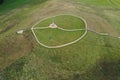 Historical mound Satrija in Samogitia, Lithuania, aerial Royalty Free Stock Photo