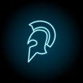 Historical movie, helmet blue neon icon. Simple thin line, outline of cinema icons for ui and ux, website or mobile