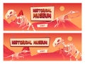Historical museum cartoon web banner with dinosaur