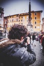 Historical obelisk and fountain near the Pantheon in Rome Royalty Free Stock Photo