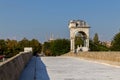 Historical old Meric Bridge on Meric River. Edirne, Turkey