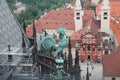 Metal figurine of a cockerel on the spire of St. Vitus Cathedral in Prague