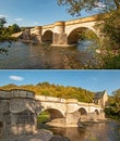 Historical, old Werra bridge near Creuzburg from two views, collage Royalty Free Stock Photo