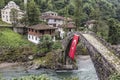 Historical Ottoman bridge in a village in Rize city at the eastern end of Turkey. Royalty Free Stock Photo