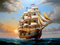 Historical painting of late 18th early 19th century Large Sailing Ship, created with Generative AI technology