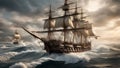 Historical painting of late 18th early 19th century Large Sailing Ship, created with Generative AI technology