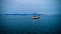 Historical Pergamon ferry advancing on the sea in the Gulf of Izmir