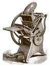 Vintage platen printing press in three quarter view Royalty Free Stock Photo